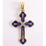 Victor Mayer for Faberge diamond and blue enamel 18ct gold cross pendant,