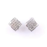 Pair of platinum and diamond pave set ear-rings,
