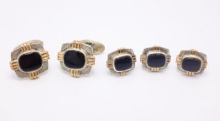 Gentleman's silver, rose gold and onyx dress set,
