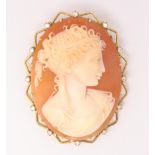 Cameo brooch in 18ct gold surround set with twelve diamonds,