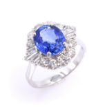 18ct white gold sapphire and diamond cluster ring, stamped 750 sapphire approx 2.