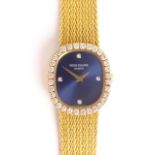 Ladies Patek Philippe Ellipse 18ct gold diamond wristwatch, diamond set quarters and bezel,