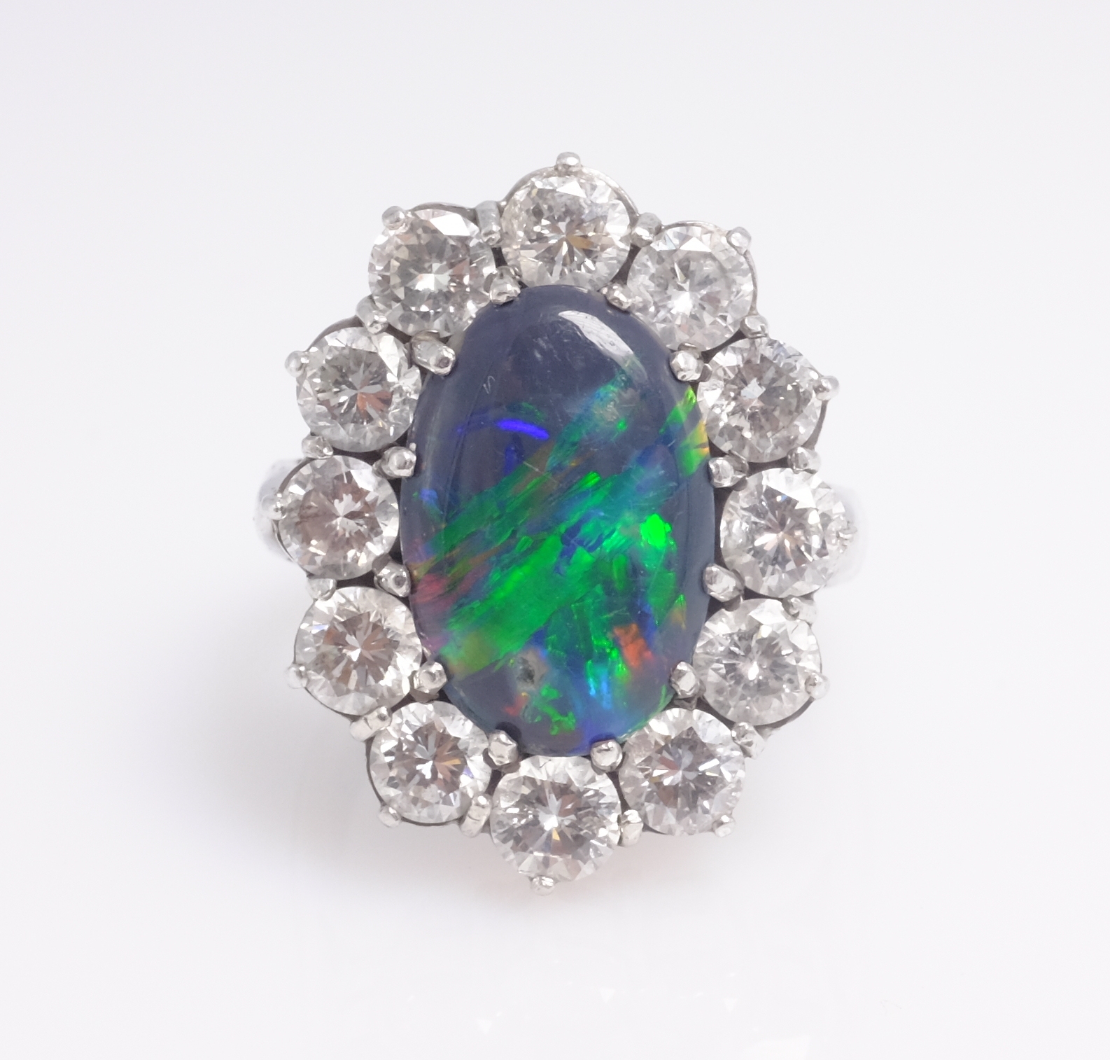 Black opal and diamond white gold cluster ring, each diamond 0. - Image 2 of 3