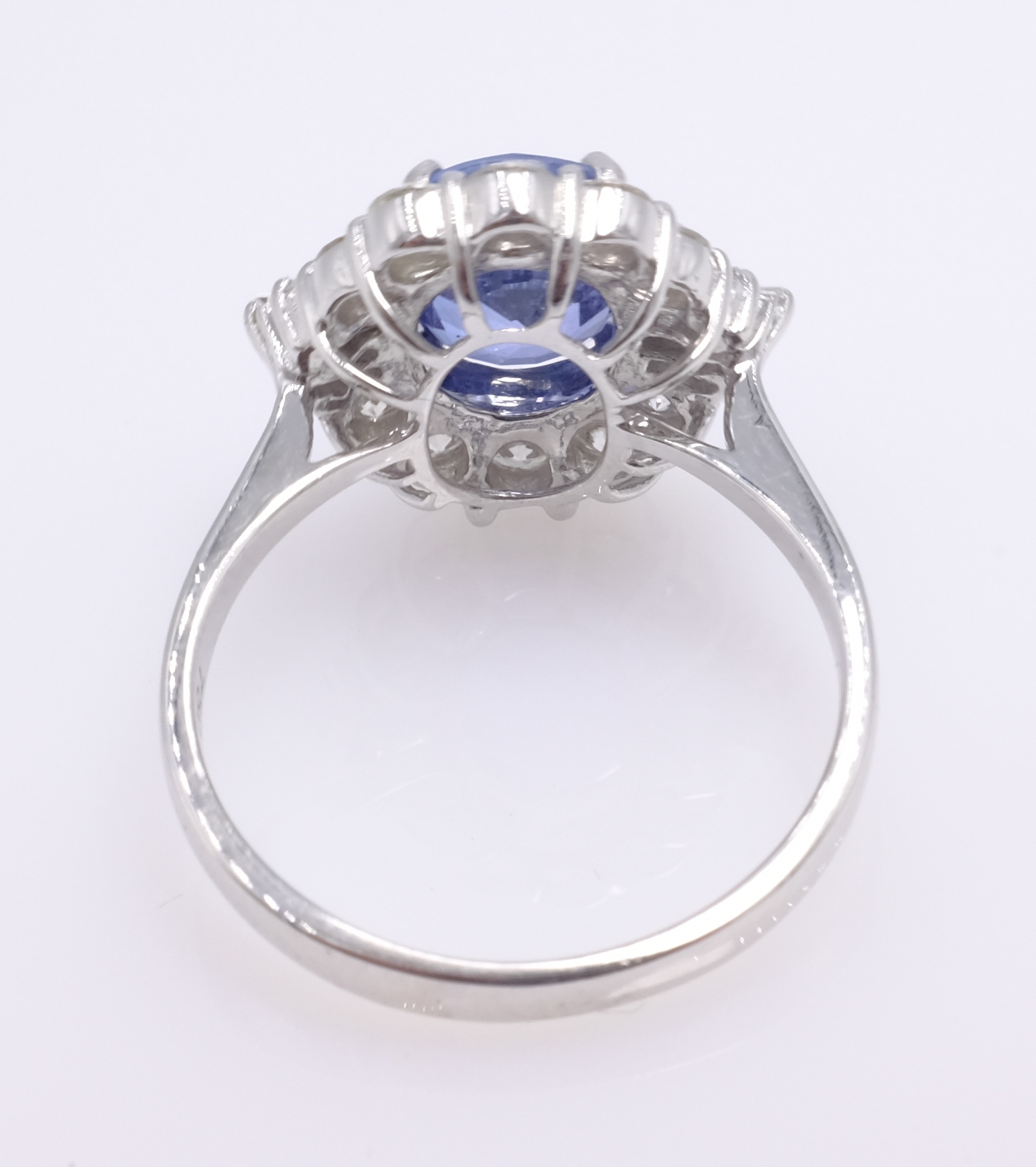 18ct white gold sapphire and diamond cluster ring, stamped 750 sapphire approx 2. - Image 3 of 3