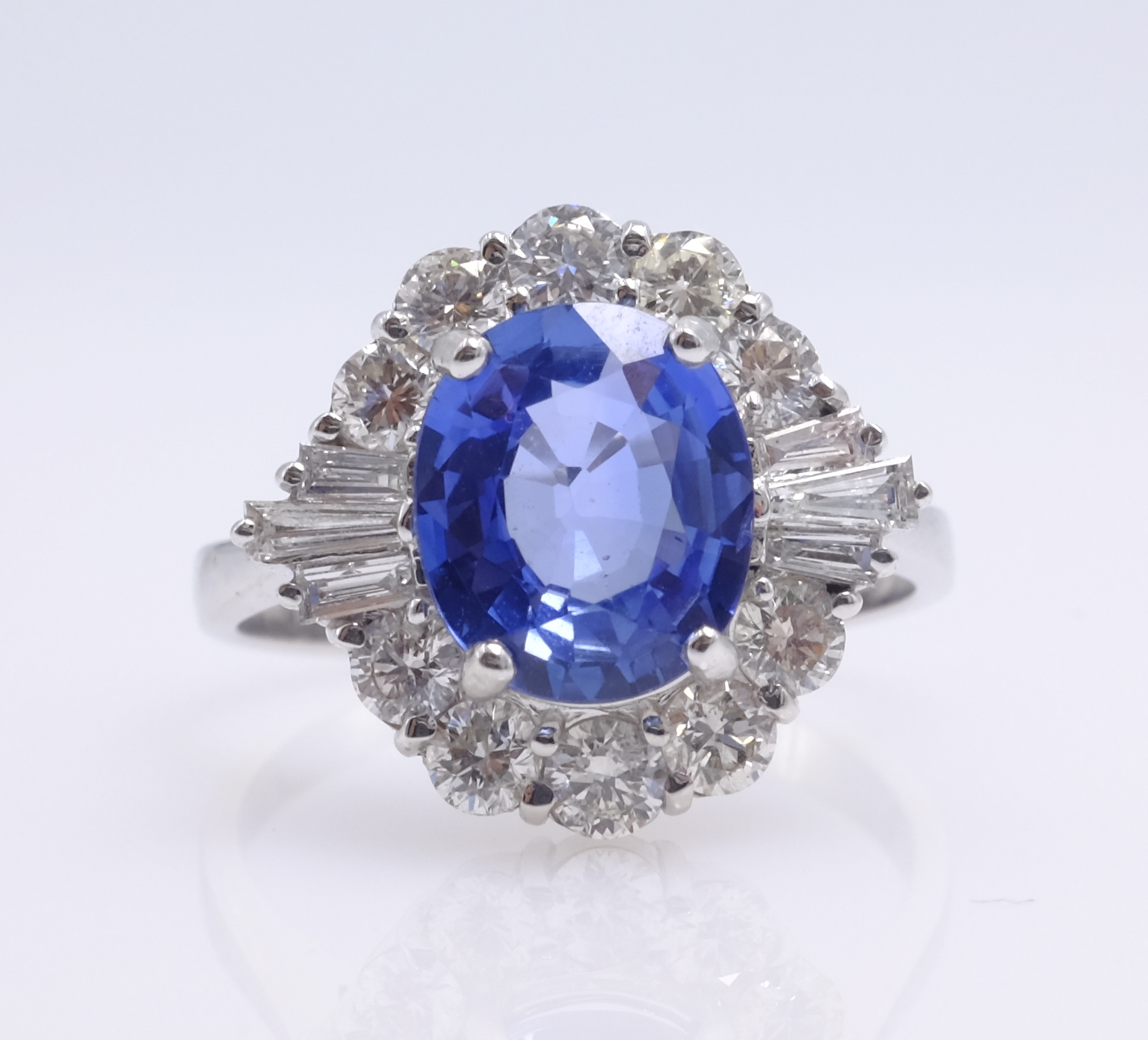 18ct white gold sapphire and diamond cluster ring, stamped 750 sapphire approx 2. - Image 2 of 3