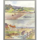 Two J Ulric Walmsley, Ruddock 'Artist Series' Post Cards of Sandsend, General View & Old Alum Works,