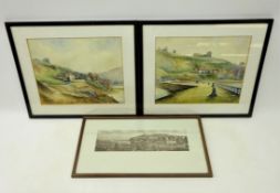 'Whitby Harbour and Whitby Harbour with the Abbey' pair of watercolours signed Geo.