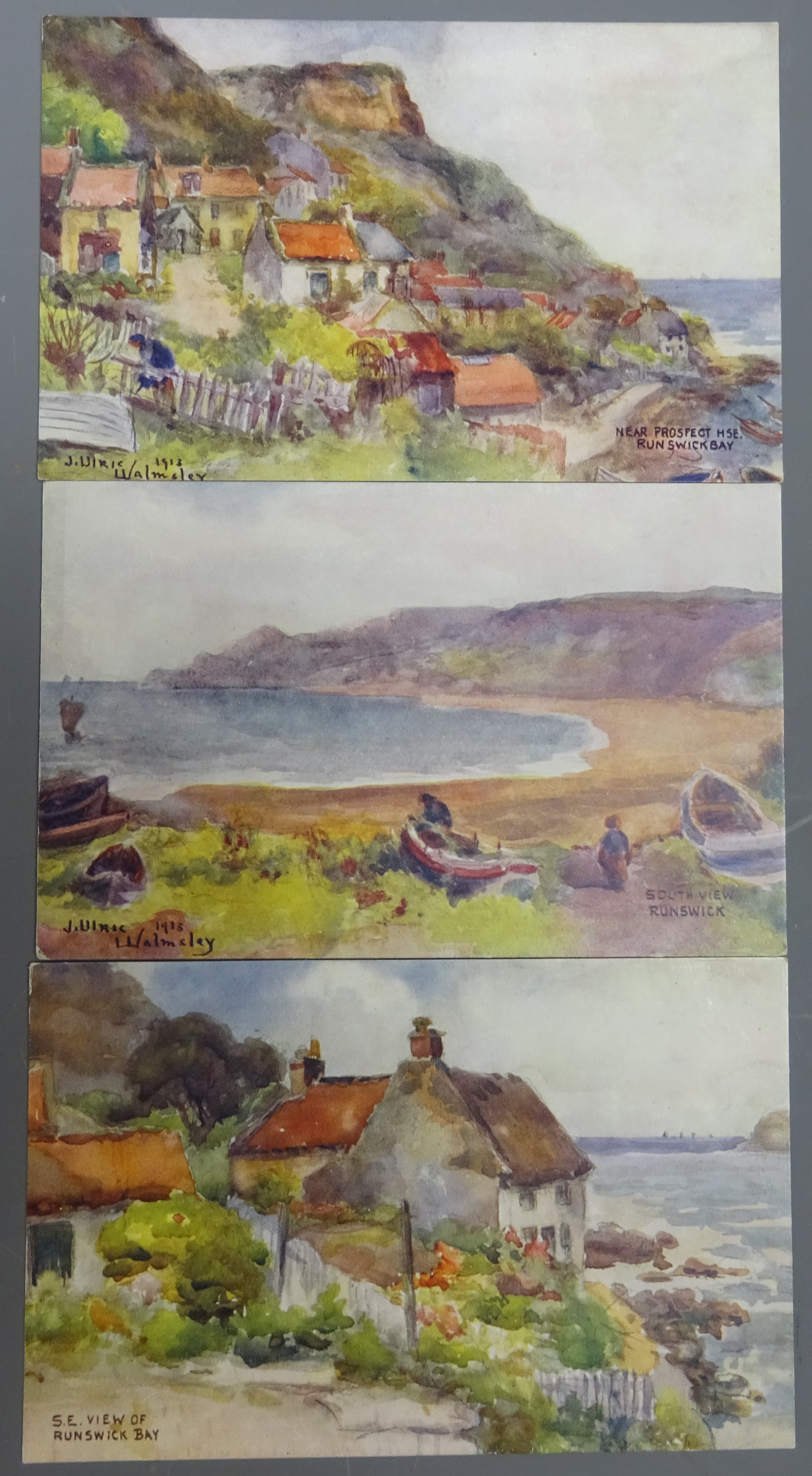 Three J Ulric Walmsley, Ruddock 'Artist Series' Post Cards of Runswick Bay, S.