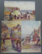 Three J Ulric Walmsley, Ruddock 'Artist Series' Post Cards of Staithes, Top of Church St.
