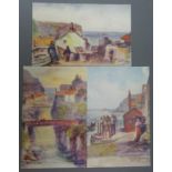 Three J Ulric Walmsley, Ruddock 'Artist Series' Post Cards of Staithes, Top of Church St.