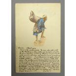 Early 20th century Post Card printed with a study of a water carrier and with a description of his