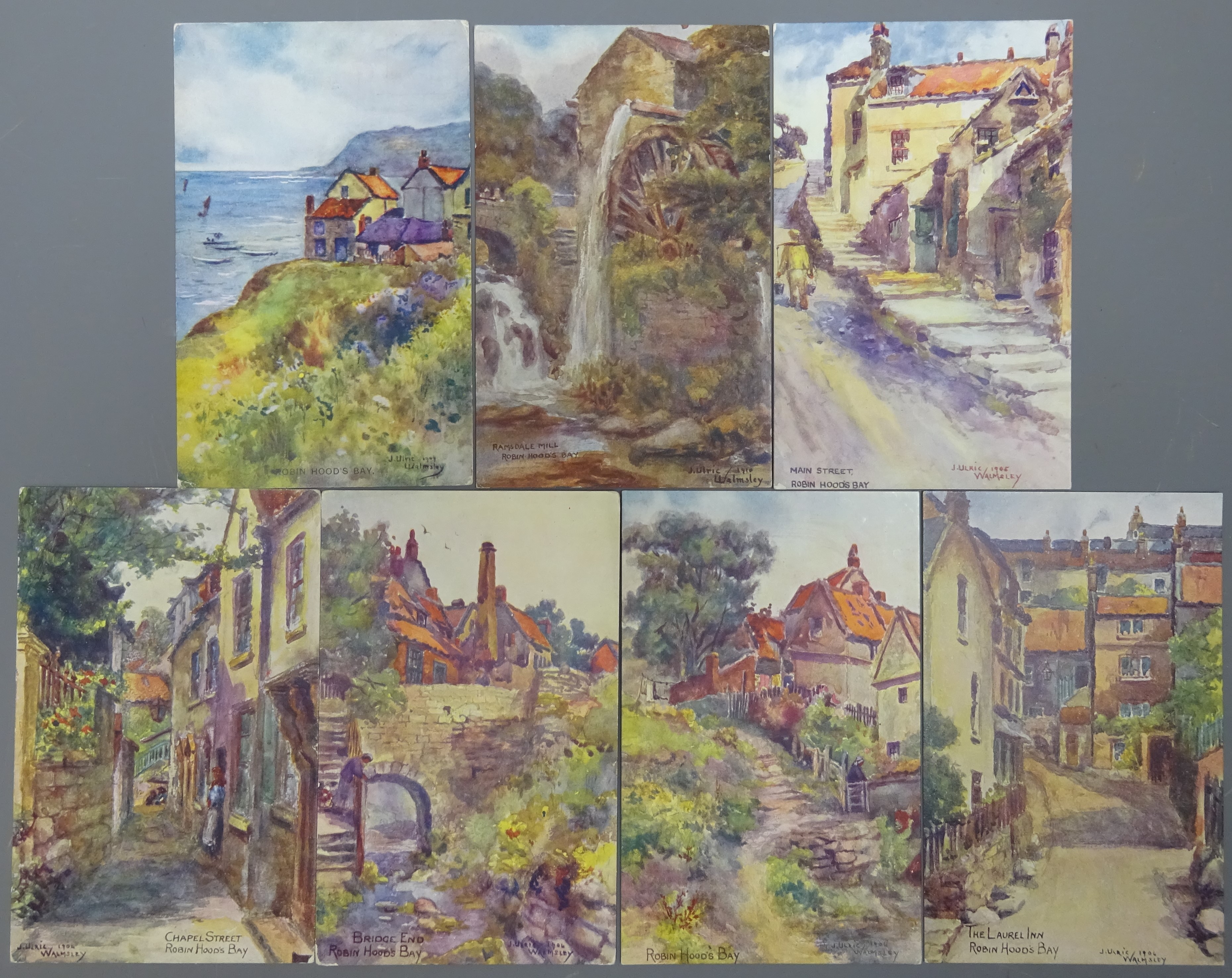 Collection of J Ulric Walmsley, Ruddock 'Artist Series' Post Cards of Robin Hoods Bay, 1904(6),