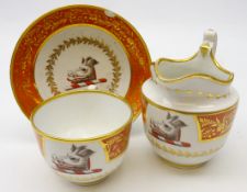 Flight & Barr Worcester crested cup & saucer and milk jug c1792-1804,