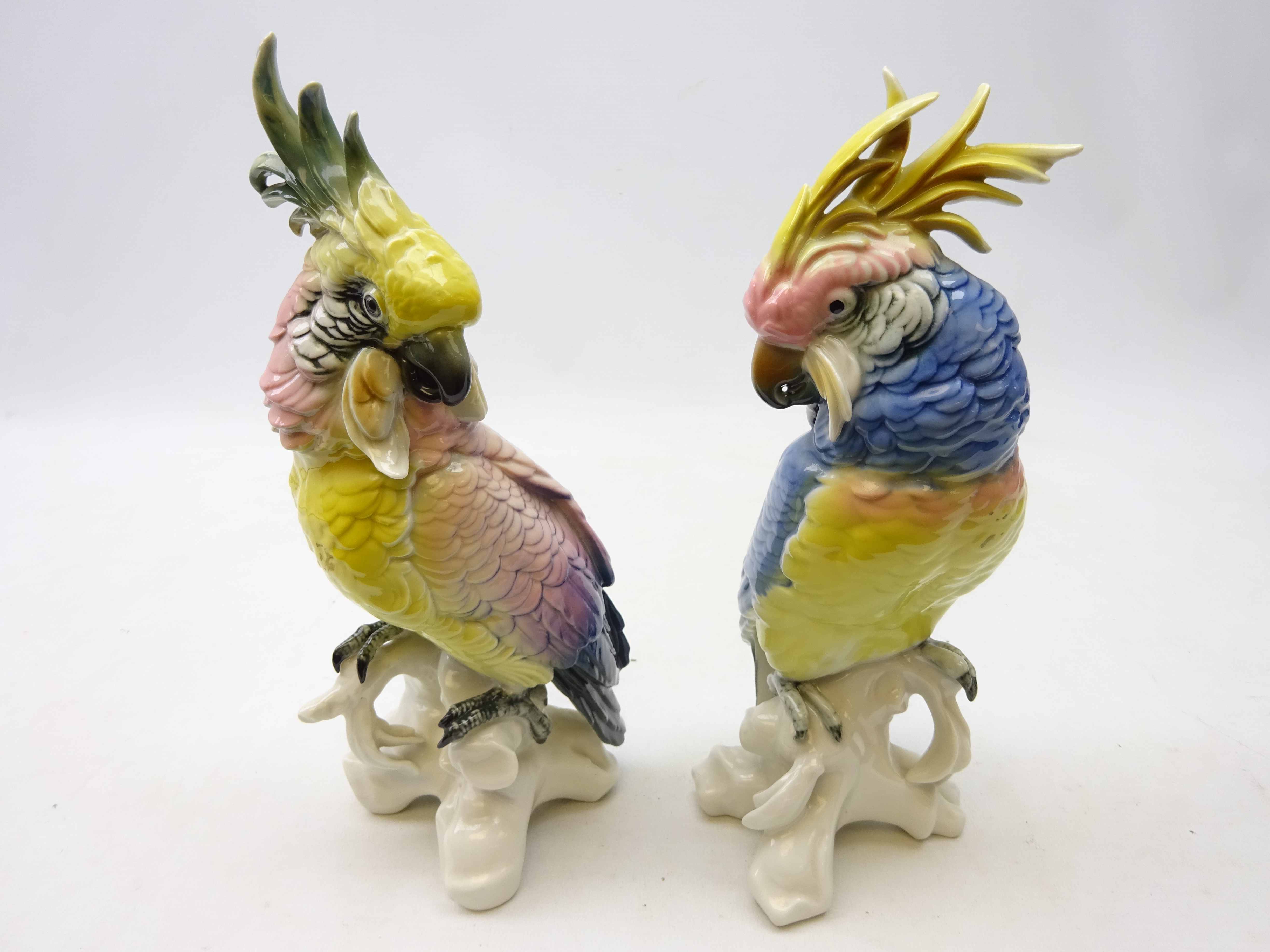 Pair Karl Ens Volkstedt porcelain Cockatoos, H28cm (2) Condition Report No damage.