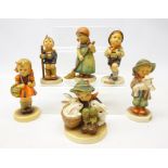 Six Goebel Hummel figures; 'Playmates', 'Little Hiker', 'Lost Sheep', 'School Girl',