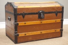 Vintage wooden bound dome top travel trunk,