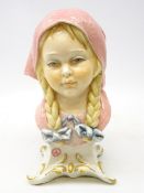 Capodimonte ceramic bust of a young girl, stamped Creazioni Cedraschi,