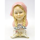 Capodimonte ceramic bust of a young girl, stamped Creazioni Cedraschi,