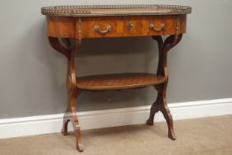 20th century French Kingwood side table, parquetry cube inlaid top with gilt metal gallery,