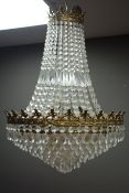 Gilt metal six light chandelier or cornet form,
