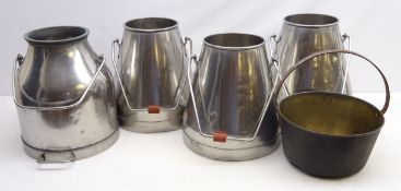 Four stainless steel milk churns, largest being H37cm,