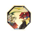 Moorcroft Designers Medley octagonal plate with bird, butterfly and stylised flowers,