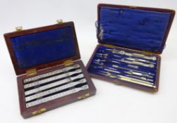 Boxed set of steel wedge gauges by Rabone Chesterman and a cased set of drawing instruments (2)