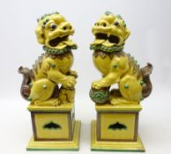 Pair of 20th Century Italian glazed earthenware Dogs of Fo, in the Chinese style,
