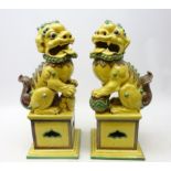 Pair of 20th Century Italian glazed earthenware Dogs of Fo, in the Chinese style,