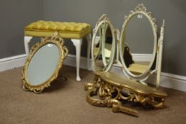 Triple dressing table mirror in cream and gilt finish,