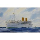 Reina del Pacifico - Steam Ship Portrait, 20th century watercolour signed by K. Glen 26cm x 41.