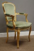 French style giltwood armchair on cabriole legs,