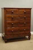 Victorian mahogany chest, two short and three long drawers, turned feet, W106cm, H122cm,