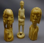 Pair late 19th/ early 20th century African carved ivory figures, depicting a man and woman,