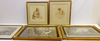 Figures Studying, two etchings by Francesco Bartolozzi (Italian 1728 - 1815) after Guercino,