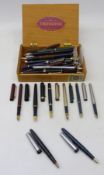 Collection of vintage fountain and ballpoint pens including; 14ct gold nibs, Parker pen, Patignum,