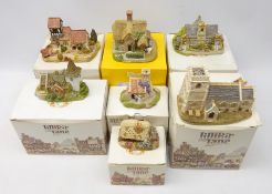 Seven Lilliput lane models; 'St Marks', 'Watermill', 'Greensted Church', 'Wedding Bells',