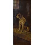 Fox Hound in a Stable, 19th century oil on canvas signed with initials B.C.