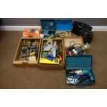 Makita hammer drill, BOSCH sander, Makita drill, ELU router in box, BOSCH jigsaw,