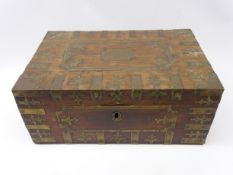 19th century Eastern hardwood travelling chest, with brass overlay and segmented interior, L48.