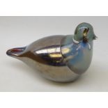 Coloured glass bird with silvered lustre body, in the style of Oiva Toikka,