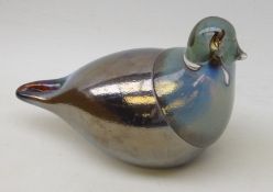 Coloured glass bird with silvered lustre body, in the style of Oiva Toikka,