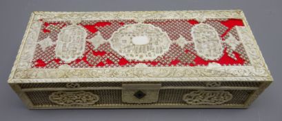 Late 19th century Chinese Canton pierced ivory rectangular box,