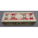 Late 19th century Chinese Canton pierced ivory rectangular box,