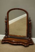 Victorian mahogany dressing table mirror, serpentine front with turned twist supports, W77cm,