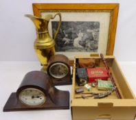 Two early 20th century oak mantle clocks, Conway box camera,