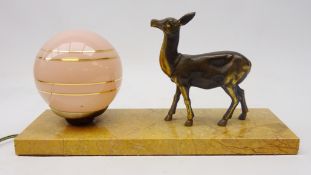 French Art Deco lamp, decorated with a spelter model of a deer,