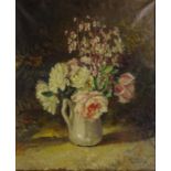 Still Life of Roses in a Jug, 20th century oil on canvas signed Urduna Castelland 44.5cm x 36.