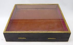 Table top display case, glazed hinged lid, of pitched design, W53cm, D38cm, maximum H22cm,