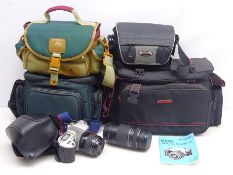 Canon EOS 500N camera with Canon '35-80mm 1:4-5.6' zoom lens, in camera bag, Canon '75-300mm 1:4-5.